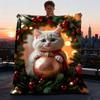 1pc Christmas Ornament Outdoor Flannel Blanket Soft All Season Polyester Throw , Perfect for Picnics & Travel , Picnic Accessory
