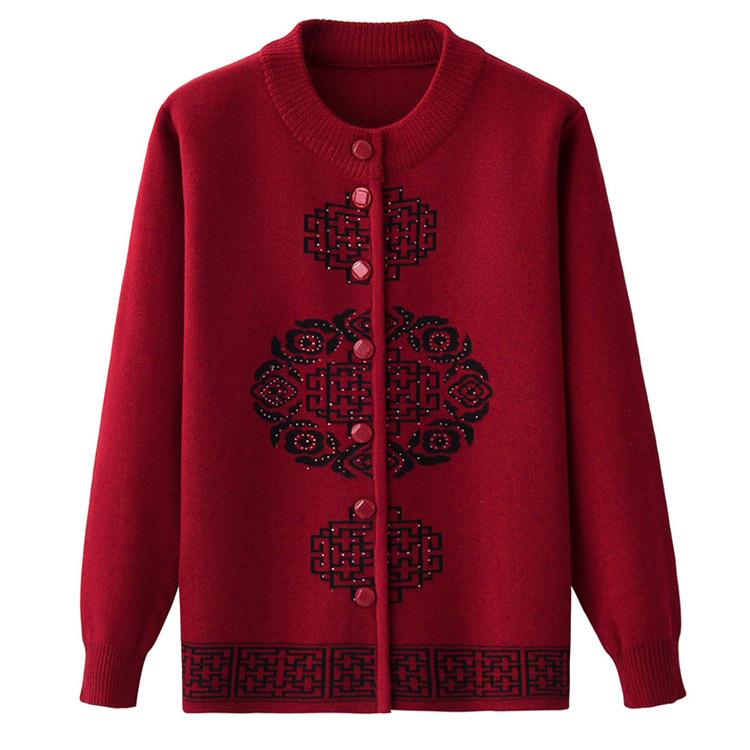 Middle-aged and Elderly Knitted Cardigans Fleece Thickened Granny Sweater Jackets