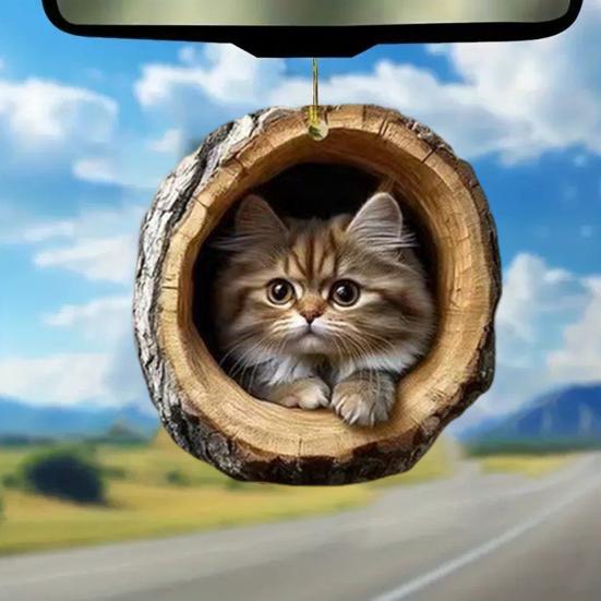 2D Kočičí Dekorace Závěsná Akrylová Kočka v Dírce Stromu Dekorace Ozdoba na Vánoční Stromek pro Milovníka Koček Dárek Slavnostní Dekor