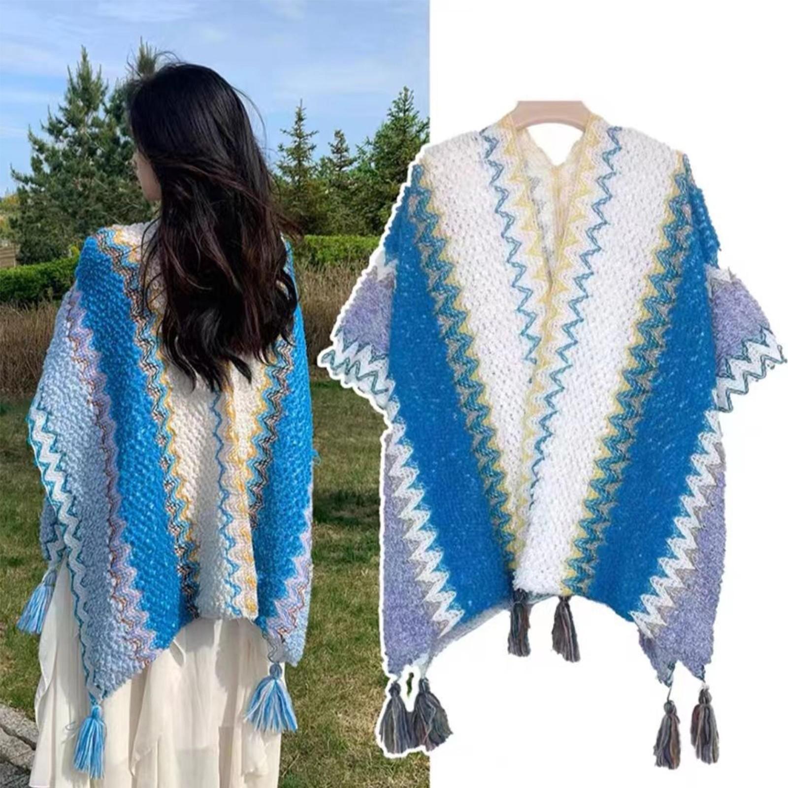 

Женская этническая ретро-накидка Sassel, толстая цветная полосатая шаль, шарф One Size