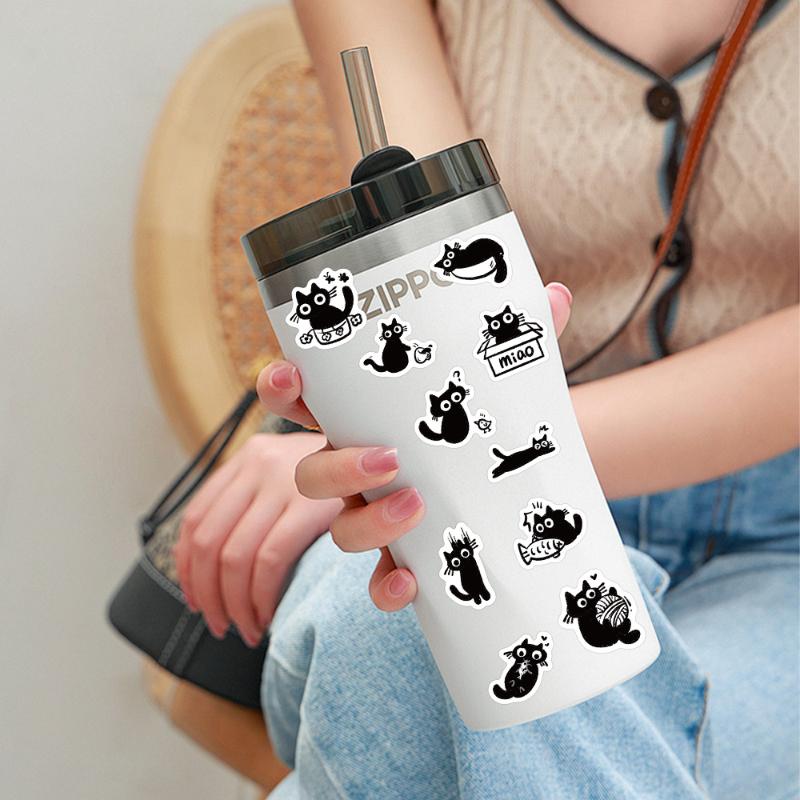 500 Pcs/Set Black Cat Roll Sticker Graffiti Stickers Diy Phone Case Laptop Water Bottle Waterproof Stickers