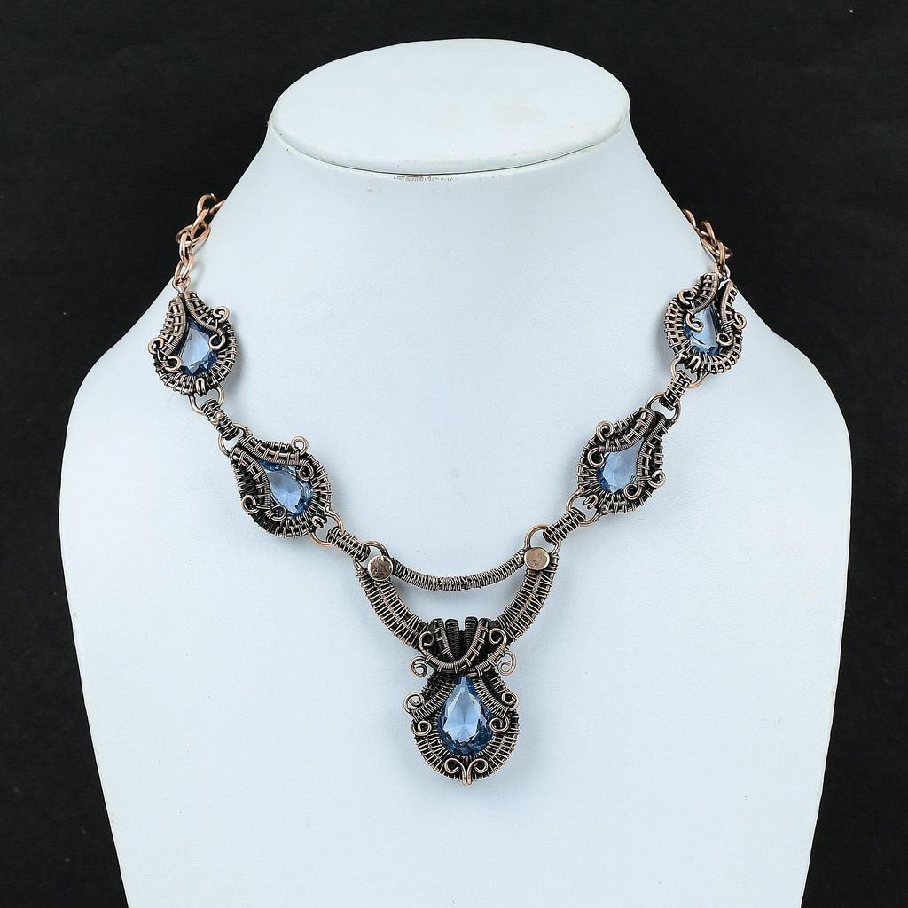 Tanzanite Gemstone Handmade Pure Copper Wire Wrap Jewelry Necklace For Wedding Gift