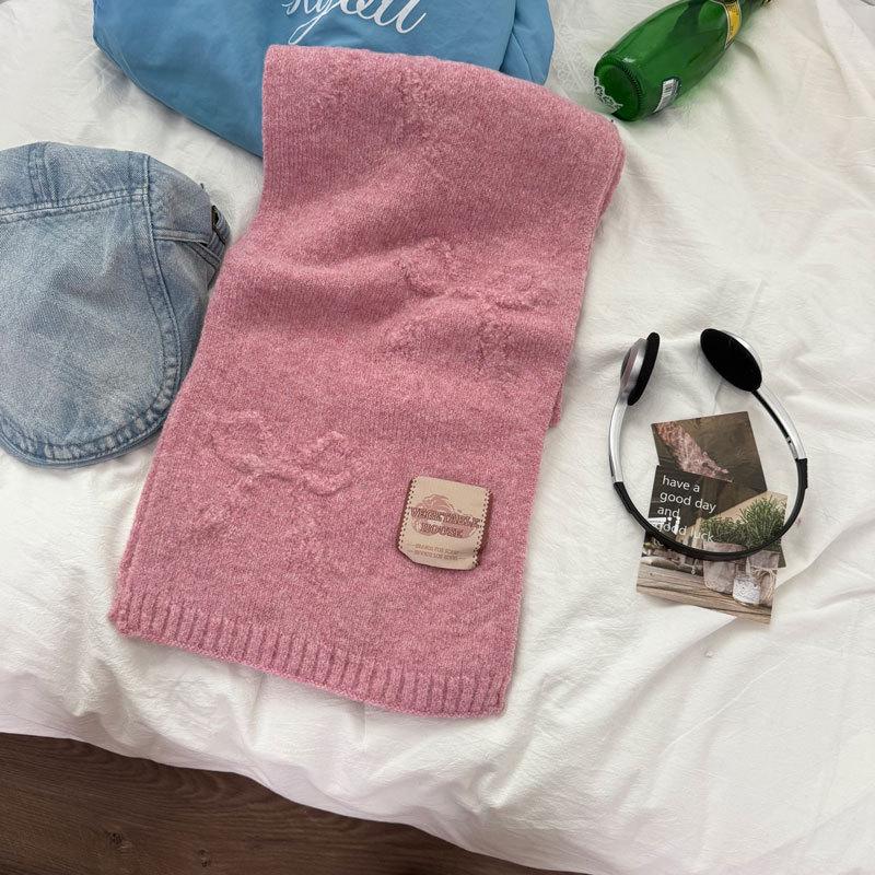 

Шикарный шарф-бант из смесовой шерсти: Девичий дизайн, однотонный, тепло- и холодостойкий розовый