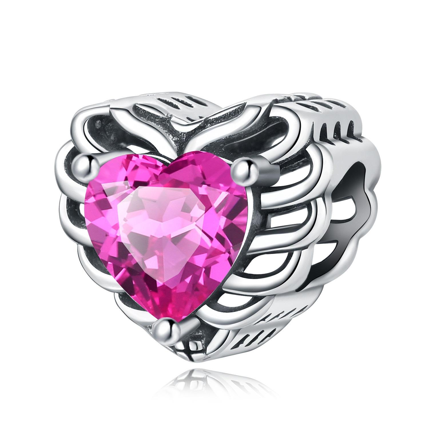 925 Silver Heart Pendant with Colorful Cubic Zirconia Beads for DIY Jewelry Making