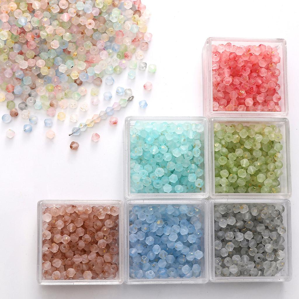 4mm Double Pointed Faceted Frosted Glass Beads DIY Handmade Creative Beading Loose Beads Bracelet Cell Phone Chain Accessories Lovely Colour
