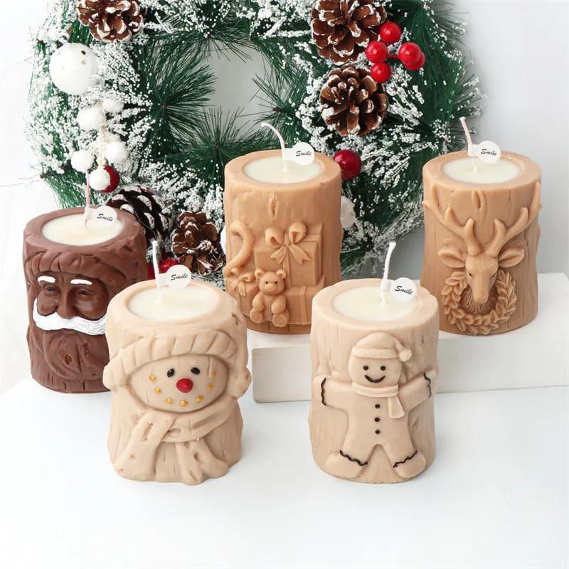 Creative 3D Tree Stump Christmas Tree Candle Silicone Mold Elk Snowman Tree Stump Silicone Mold Christmas Decoration Mold Gifts