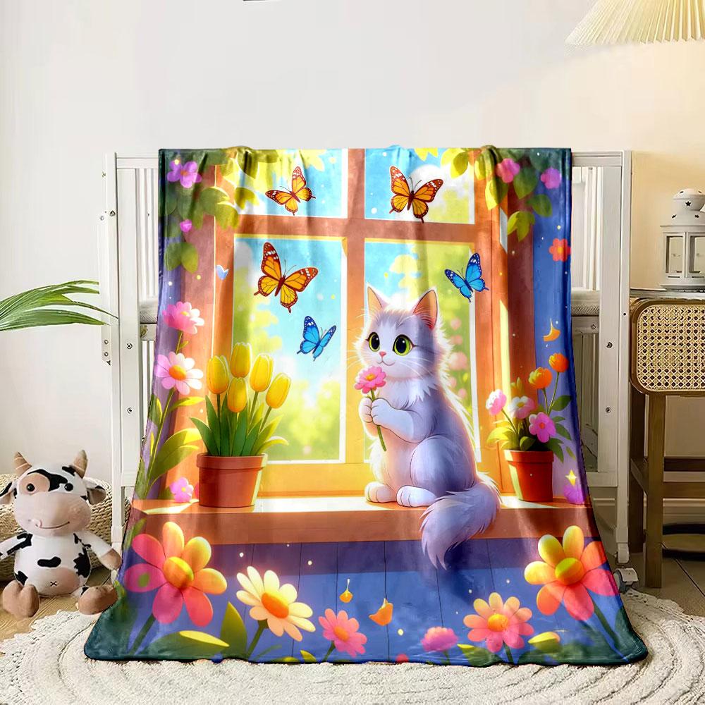 

A Lazy Cat on The Windowsill Print Blanket Home Travel Camping for Adults and Kids Luxury Gifts Suitable for All Seasons. 75x90cm