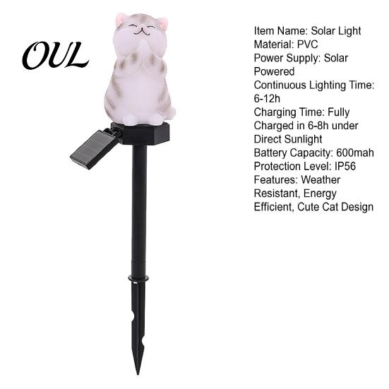 Romantic Courtyard Atmosphere Lamps Solar Cat Garden Light, Waterproof Pathway Outdoor Cute Animal Landscape Lights LED Lamp for Patio Yard