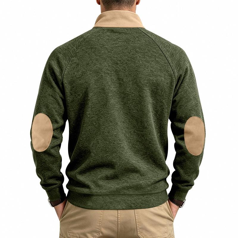 Autumn Winter Men Casual Half Zipper Stand Collar Sweatshirt Chic Patchwork Long Sleeve Loose Pullover Tops