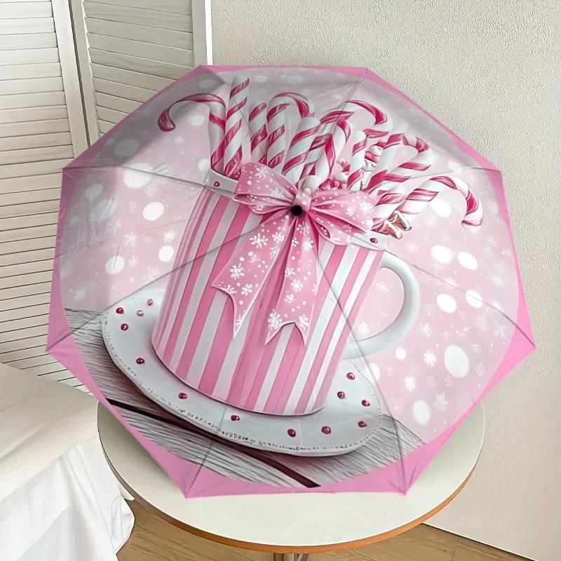 1pc Candy Canes Automatic Open/Close Umbrella, 8-Rib Sturdy Frame, Umbrella for Travel, Everyday, Formal Events yy251126010