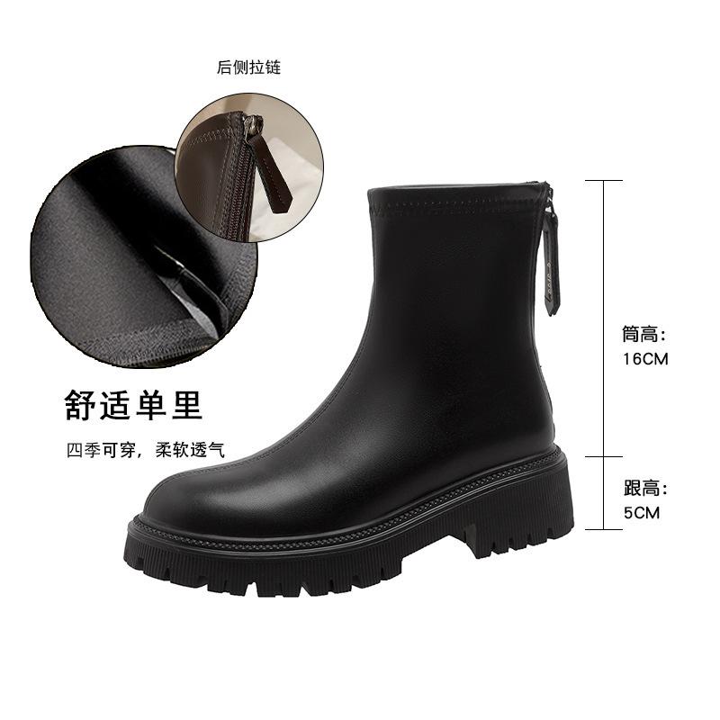 British Martin boots women's short boots thick-soled heightened thin boots rear zipper advanced sense medium heel thick heel single boots children