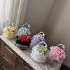 Handheld Flower Diy Crochet Flower Bouquet Valentine'S Day Rose Gift Wedding Bouquet Pearl Hand-Held Flower Basket Crochet Gifts