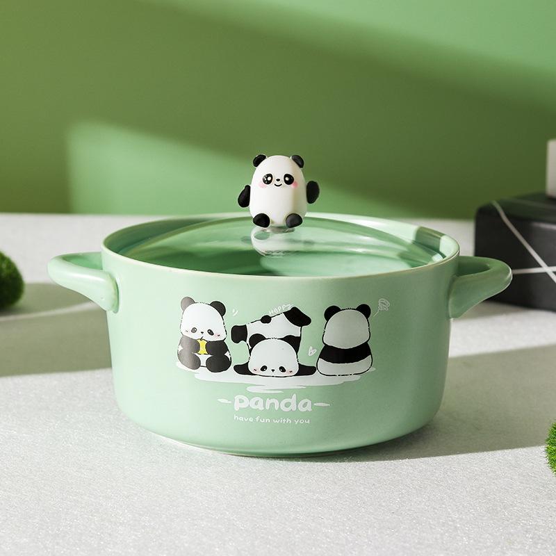 Milk Fufu High-value Panda Instant Noodle Bowl with Lid Cute Student Dormitory Instant Noodle Bowl Binaural Rice Bowl Soup Bowl