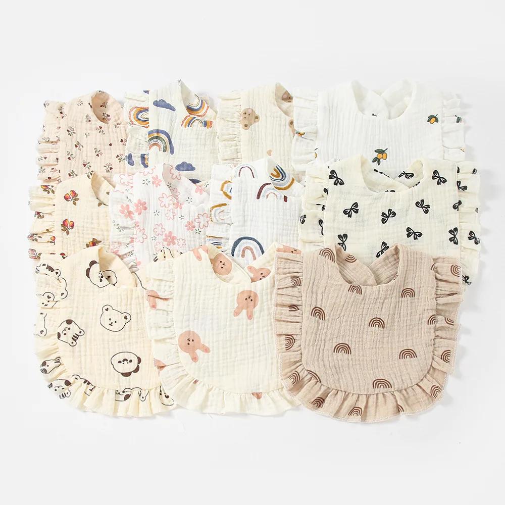 Baby Feeding Drool Bib Ruffle Floral Infants Saliva Towel Soft Cotton Burp Cloth For Newborn Toddler Kids Bibs New Baberos Bebe
