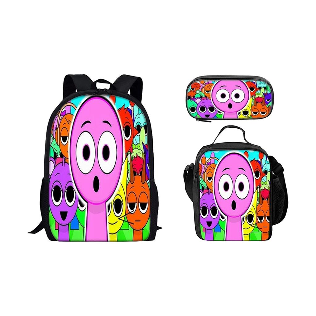 Box Printed Backpack Music Game Student Schoolbag Lunch Bag Pencil Case Set
