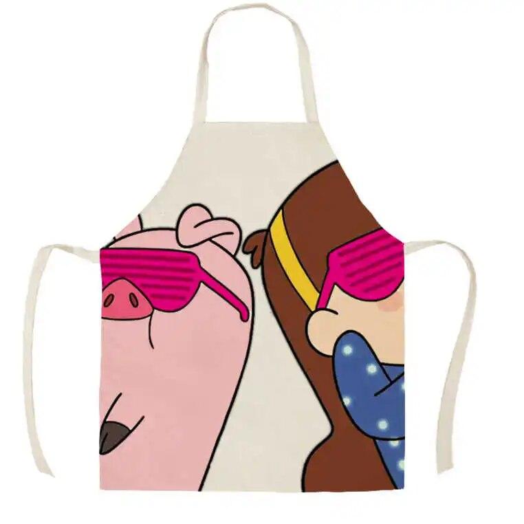 Cute Piggy Pink Pig Print Sleeveless Linen Apron Adult Kids Kitchen Stain Resistant Baking Accessories Household Cleaning Bibs