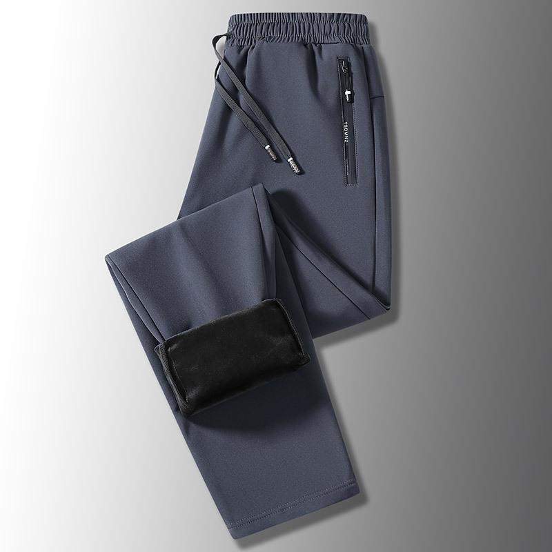 Autumn and Winter Plus Size Men's Warm Leg Tied Flat Leg Pants Sporty and Casual Comfortable Loose and Plush Solid Color Pants