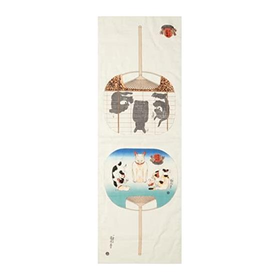 Yamamoto Jin Shoten Japanese Goods Kyoto Souvenir Ukiyo-e Tenugui Double Gauze Tenugui Kagami Uchiwa (Kuniyoshi) Note. 32x89cm