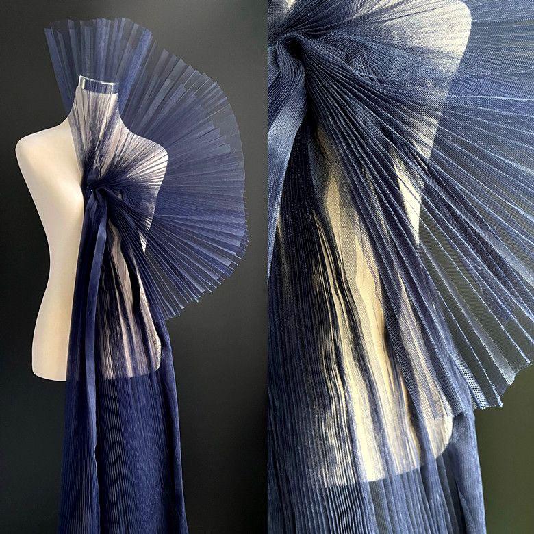 Graduated Designer Handmade Textured Stiff Net Yarn Pleated Fabric