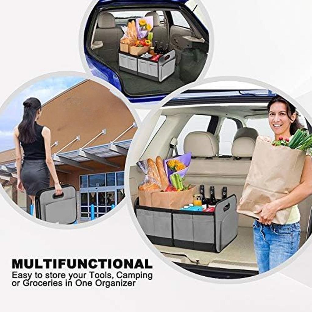 Large Collapsible Trunk Organizer with Multi Pockets, 3 Compartments Storage Organizer for Car, SUV, Minivan