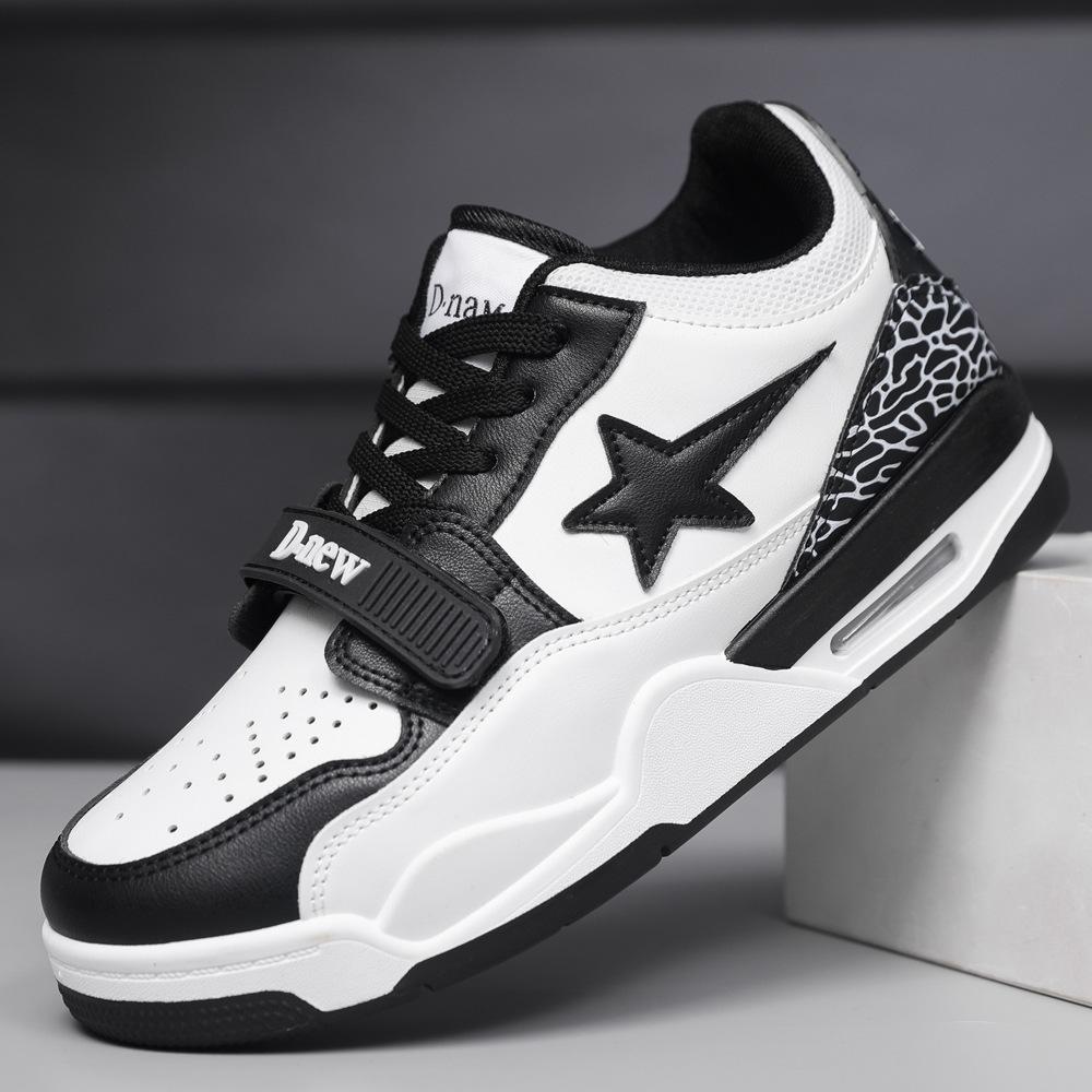 Large Size Shoes Men's Shoes New Low-top White and Black Contrasting Colors Air Cushion Rebound Versatile Basketball Shoes Sports Board Shoes Men