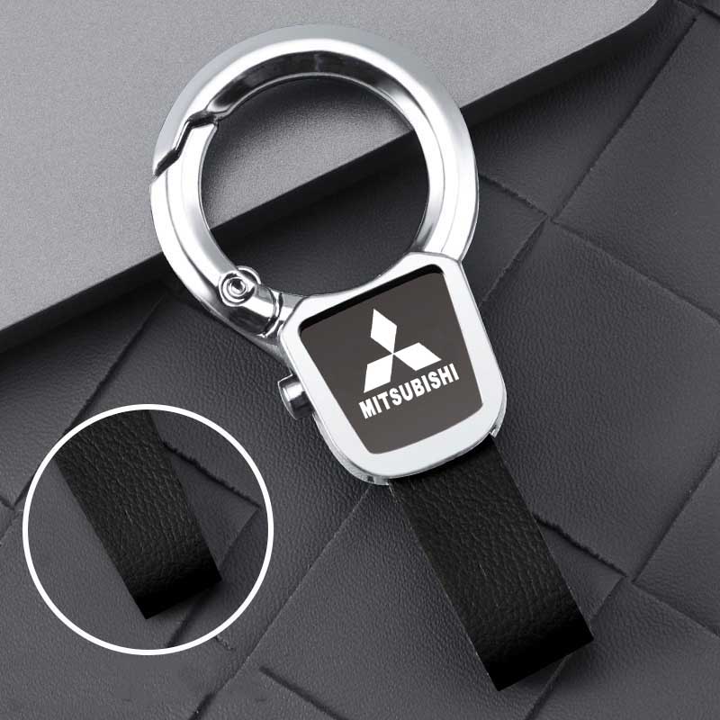 Autologo Sleutelhanger PU Leer Metaal Sleutelring Hanger Voor Mitsubishi Ralliart ASX Lancer Cordia Pajero Outlander Galant Mirage Colt