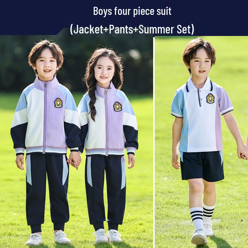 Autumn/Spring Primary School Sports Uniform - Three-Piece Set for Kindergarten & First Grade Children