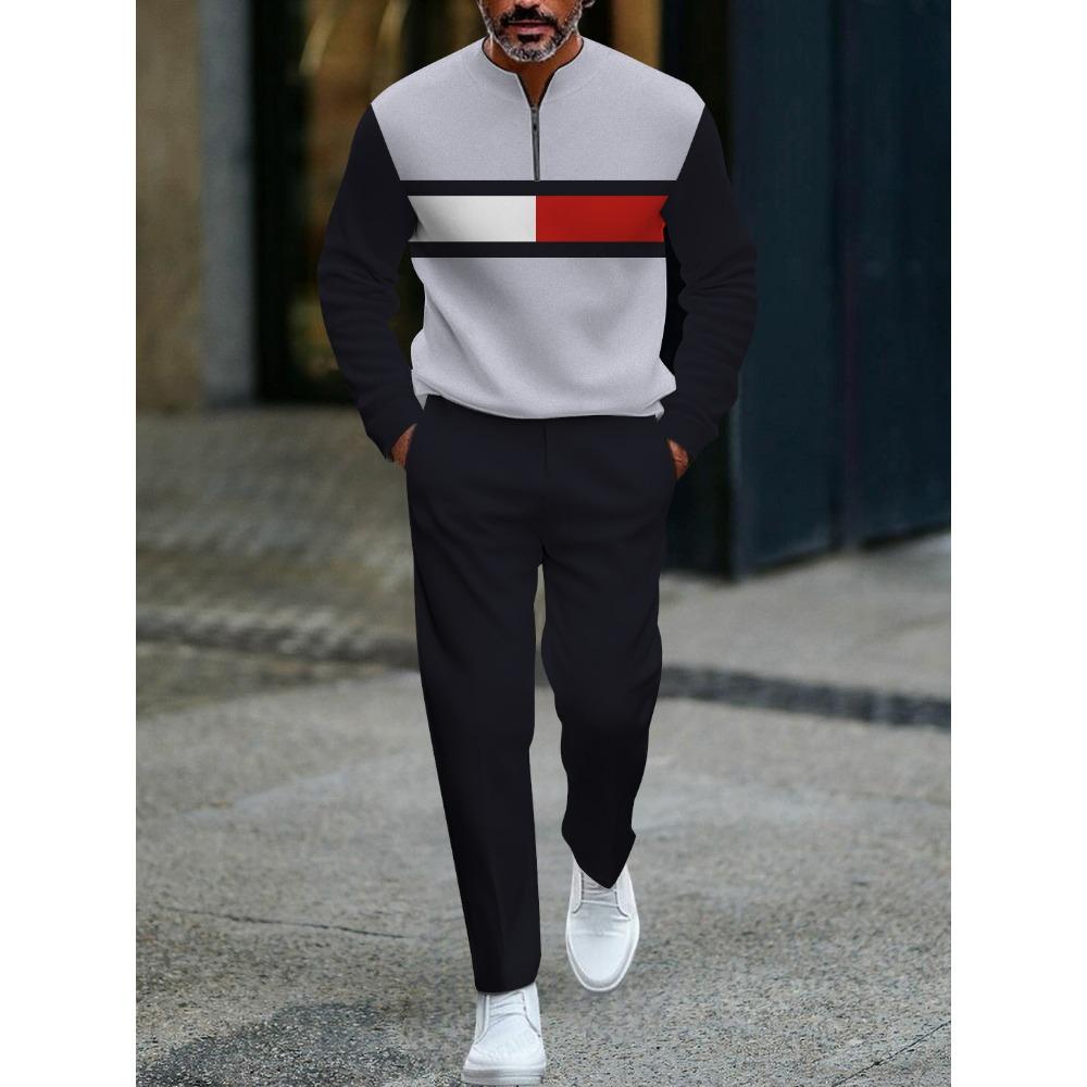 

Весна Осень Мода Уличная одежда Мужские комплекты с 3D-принтом Мужская повседневная спортивная одежда из двух предметов с полумолнией и воротником-стойкой 3XL