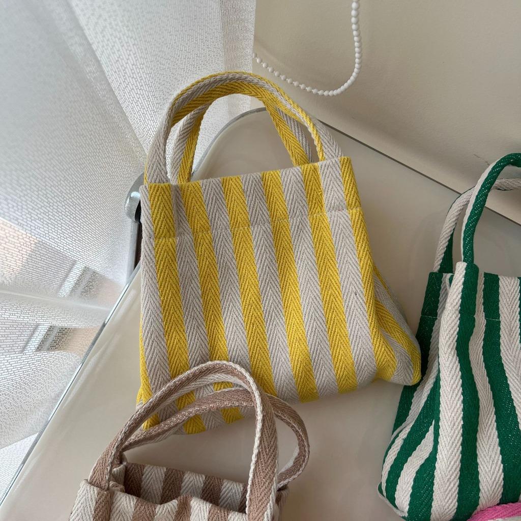 Tragbare Canvas-Tasche Tragbare Mini-Canvas-Handtasche Gestreifte Tragetasche Vertikale Quadratische Form Handtasche mit oberem Griff für den täglichen Gebrauch