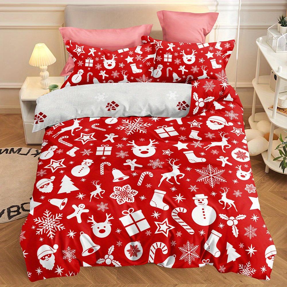 

3pcs Christmas Duvet Cover Set - Festive Reindeer, Tree & Gingerbread for Man Designs - Soft Polyester Bedding for All Seasons (135x200cm)