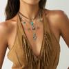 European and American Ethnic Style Retro Fringed Coins Holiday Necklace Female Bohemian Feathers Exaggerated Item Jewelry