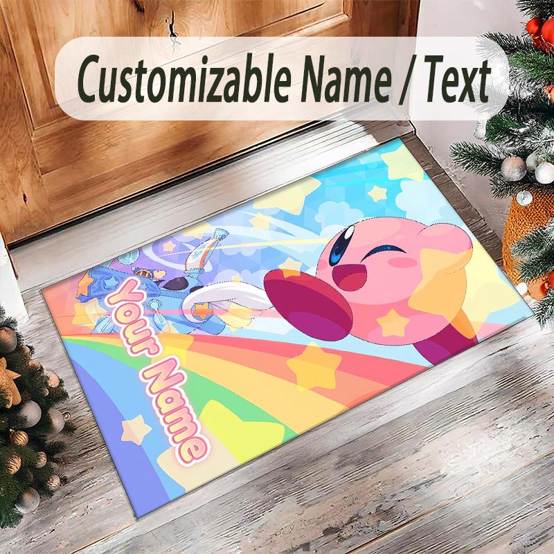 Personalized Crystal Velvet Carpet Custom Name Text,Kirby Anti Slip Area Rug For Home Decoration