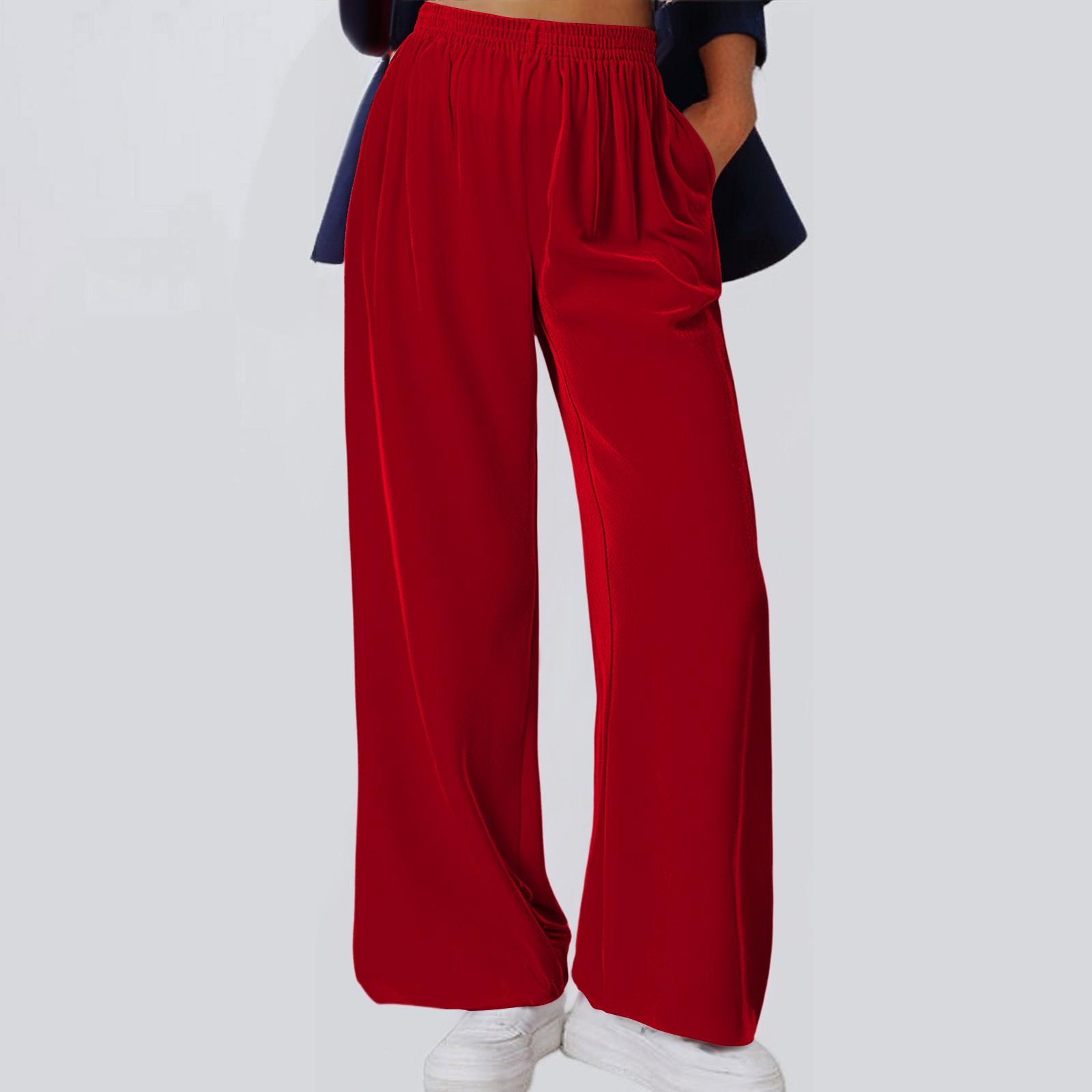 

Женские свободные удобные повседневные модные однотонные брюки с высокой посадкой и широкими штанинами XL красный