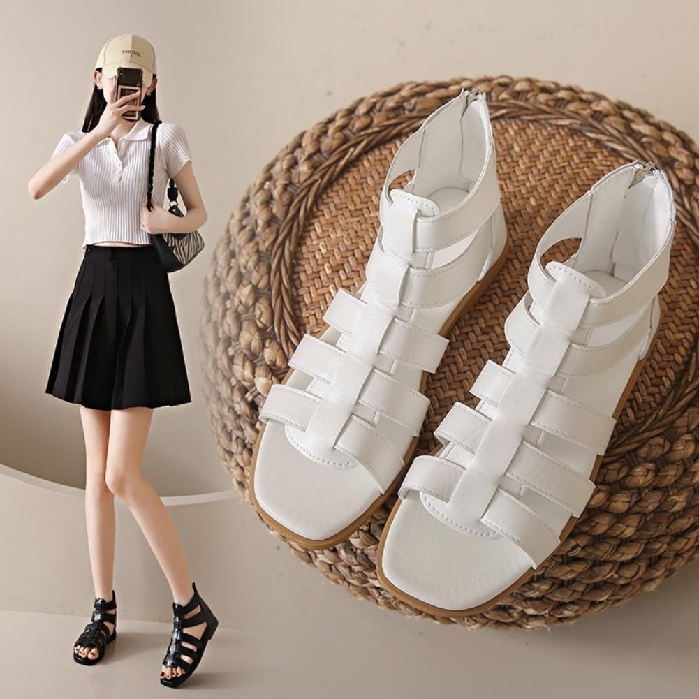 Fashion 2025 Women's Sandals Summer Elegant Casual Low Heels Flats Gladiator White Fish Toe with Best Selling Woman Shoes