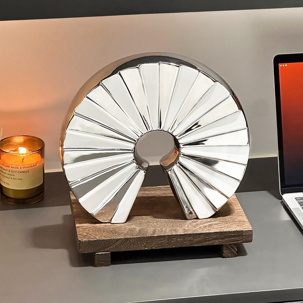 Ceramic Handicrafts Fan-shaped Ornaments Geometric Semi-circular Hollowed-out Sculpture Home Decoration Accessories