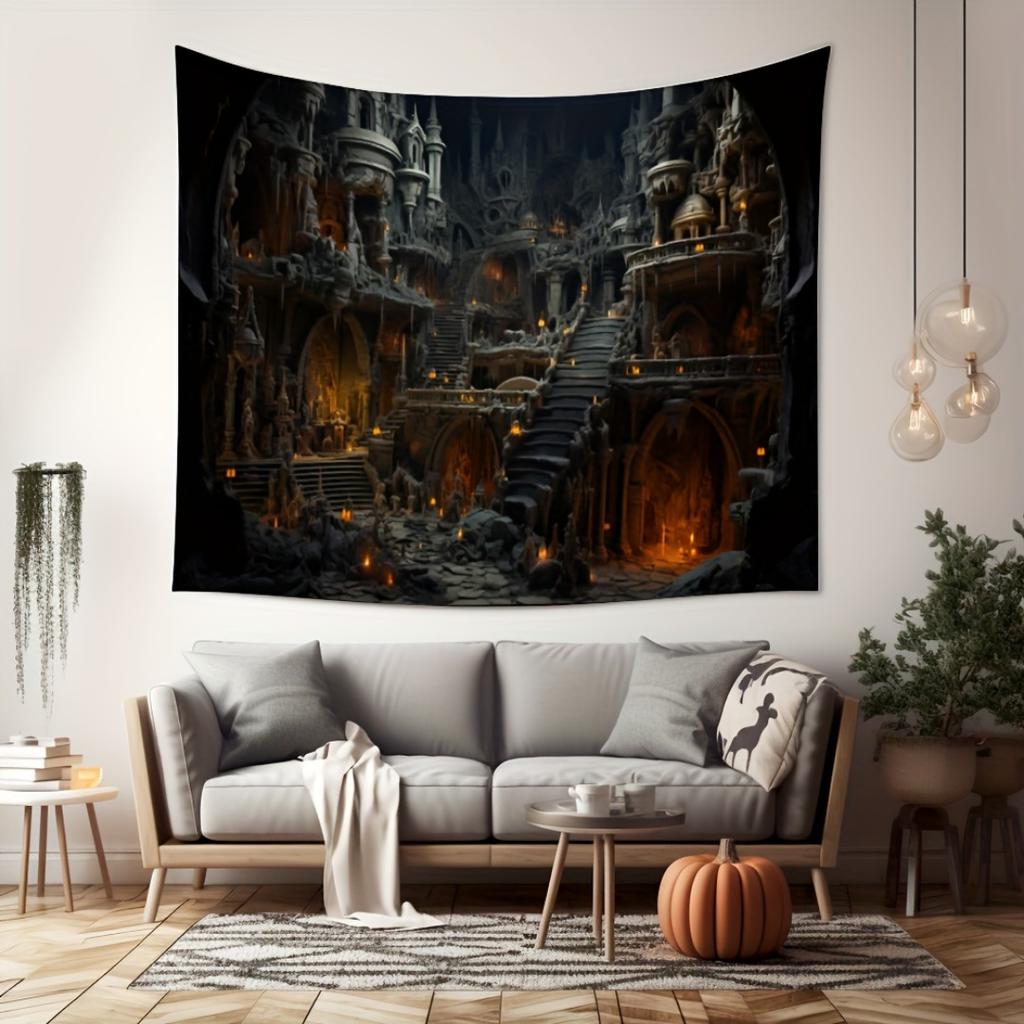 1pc Black Tapestry Gothic Castle Printed Reusable Dustproof Oversized Tapestry for Birthiday Gift Home Party Wall Decoration