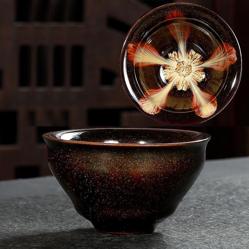 

Китайская печь для смены керамической чайной чашки Jianzhan в стиле ретро, ​​чашка с глазурью Temmoku, синяя керамическая чаша для чая, домашняя чайная посуда, мастер-чашки 32-7.7x4.4cm 70ml