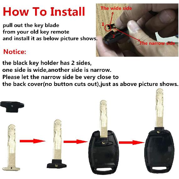 2 Pack Key Fob Shell Case Fit for Honda Accord Civic EX Pilot Keyless Entry Remote Key Housing Replacement with Free Screwdriver Casing Only (1 Black