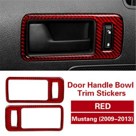 2Pcs For Ford Mustang 2009-13 Red Carbon Fiber Door Handle Bowl Sticker Cover