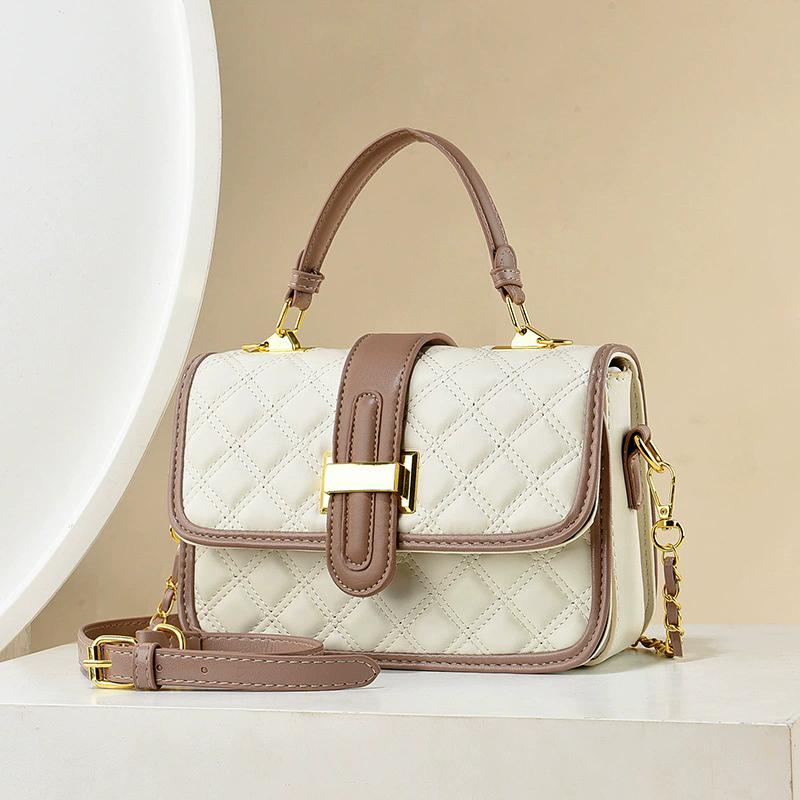 Роскошная Дизайнерская Женская Сумка Через Плечо на Цепочке Модная Клетчатая Сумка для Леди бежевый