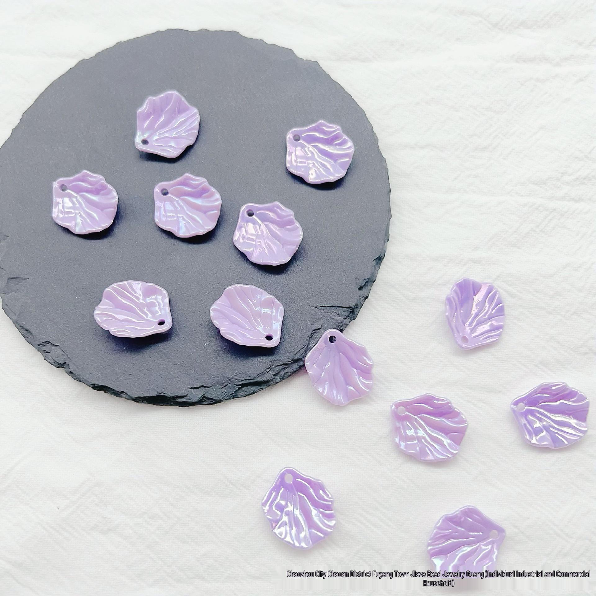 

Iridescent Shell Cabbage Leaf Beads: Acrylic DIY Beading Accessories for Hairpins & Clothing Decor 17*15mm, Hole 1.6mm (Approx. 1550 pieces/pound)
