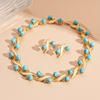 Diamond Turquoise Geometric Round Clavicle Necklace Court Style Niche Premium Necklace Set