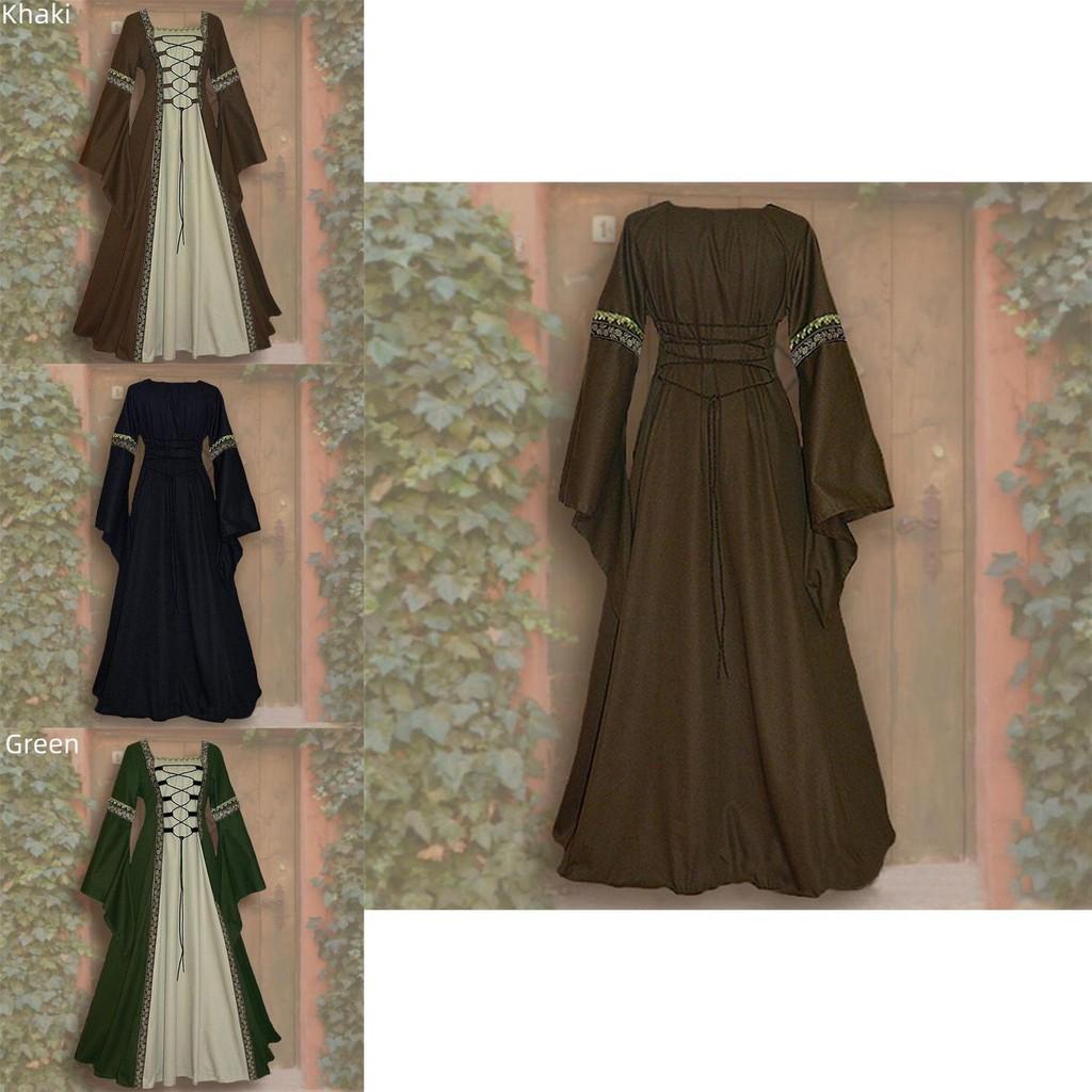 Abito da donna medievale da fanciulla, vestito elegante vittoriano, costume, colore rosso vino