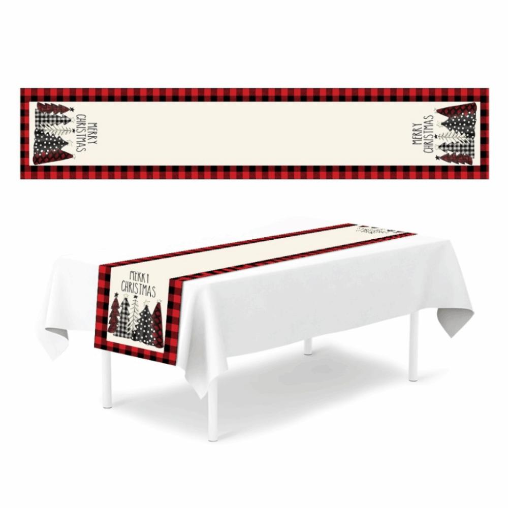 33*183cm Size Christmas Table Runner Polka Dot Cartoon Reindeer Xmas Decorations Reusable Red Linen Dining Table Decoration
