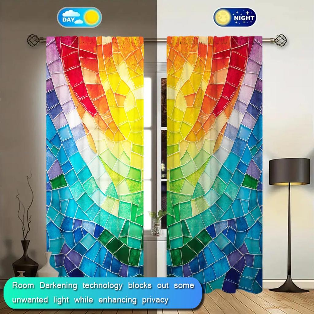 2 Panels Colored Irregular Grid Pigment Curtains   Versatile Design Suitable for Any Style   Creating a Peaceful Living Space