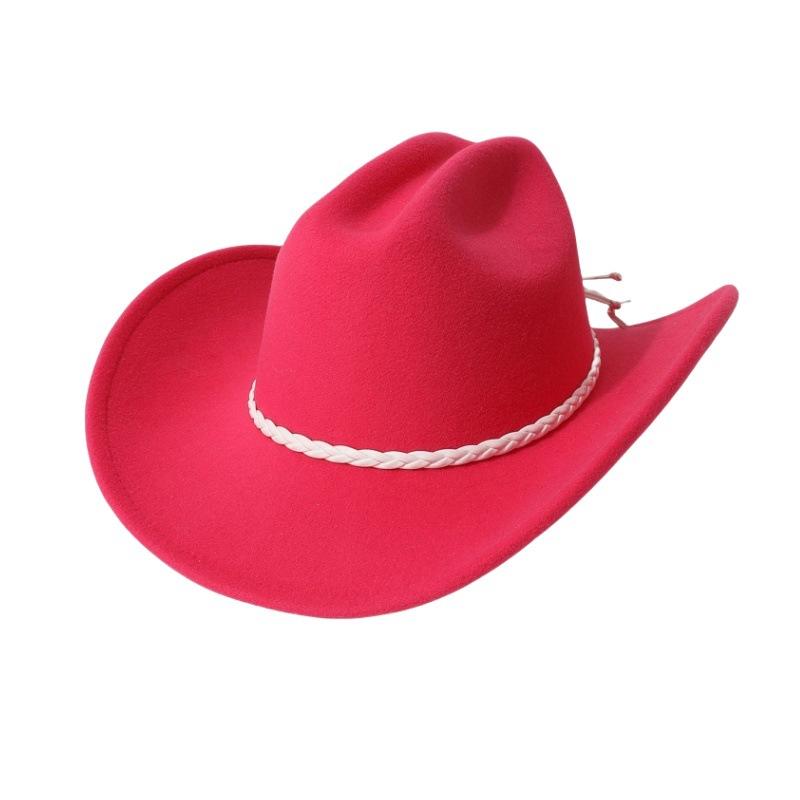 European and American Vintage Jazz Hat, Wool Felt Hat, Cowboy Hat, Retro Faux Wool Felt Hat, Flat-brimmed Hat with Three-strand Braid Decoration,