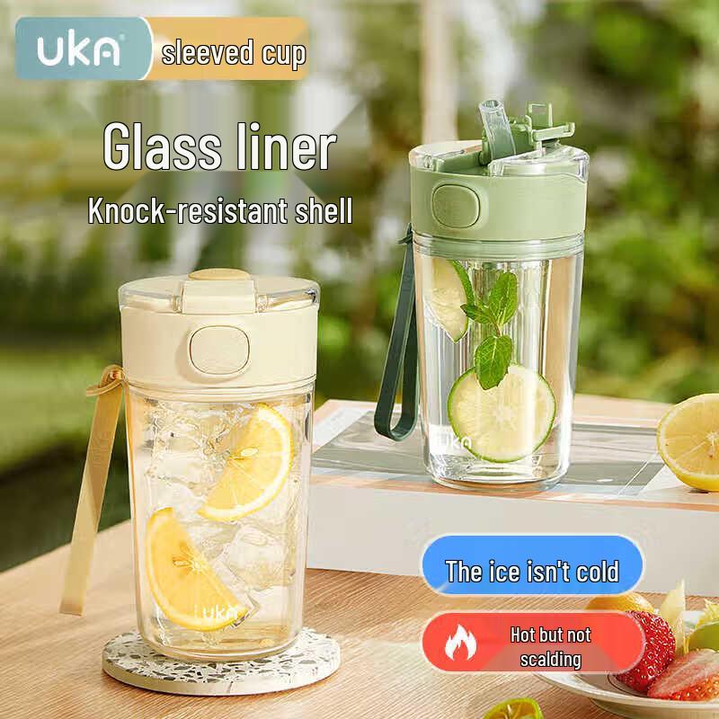 UKA UKM26 Portable Double-Wall Glass Tea & Straw Cup Purple