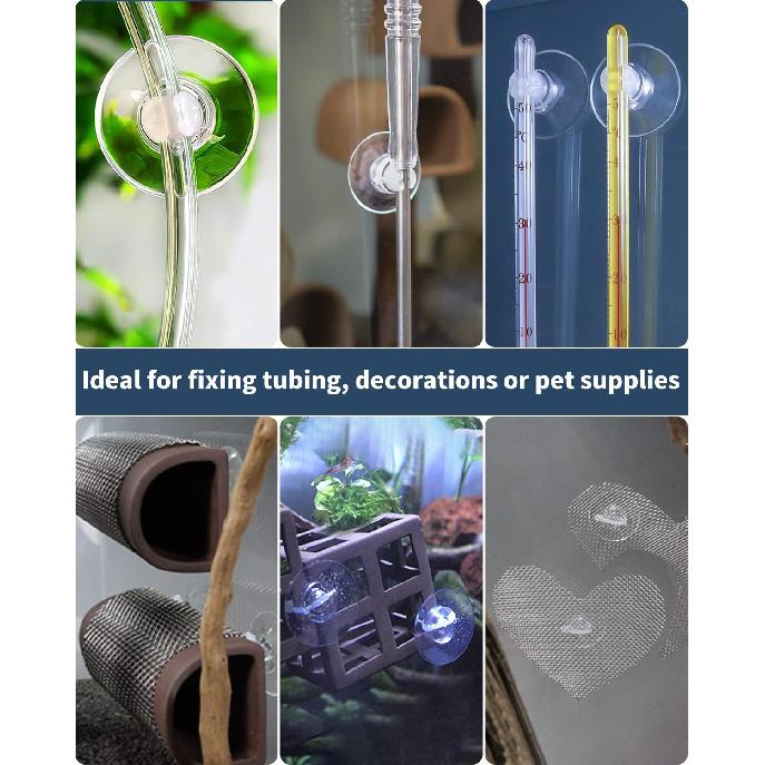 Pawfly 20 Pack Aquarium Suction Cups with Clips and Adjustable Zip Ties Cables Fish Tank Tools for Binding Moss Holding Airline Tubing Decorations