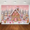 A Festive Gingerbread House and Snowman Background Cloth, Colorful Room Decoration Banners, Weddings, Birthdays, Christmas