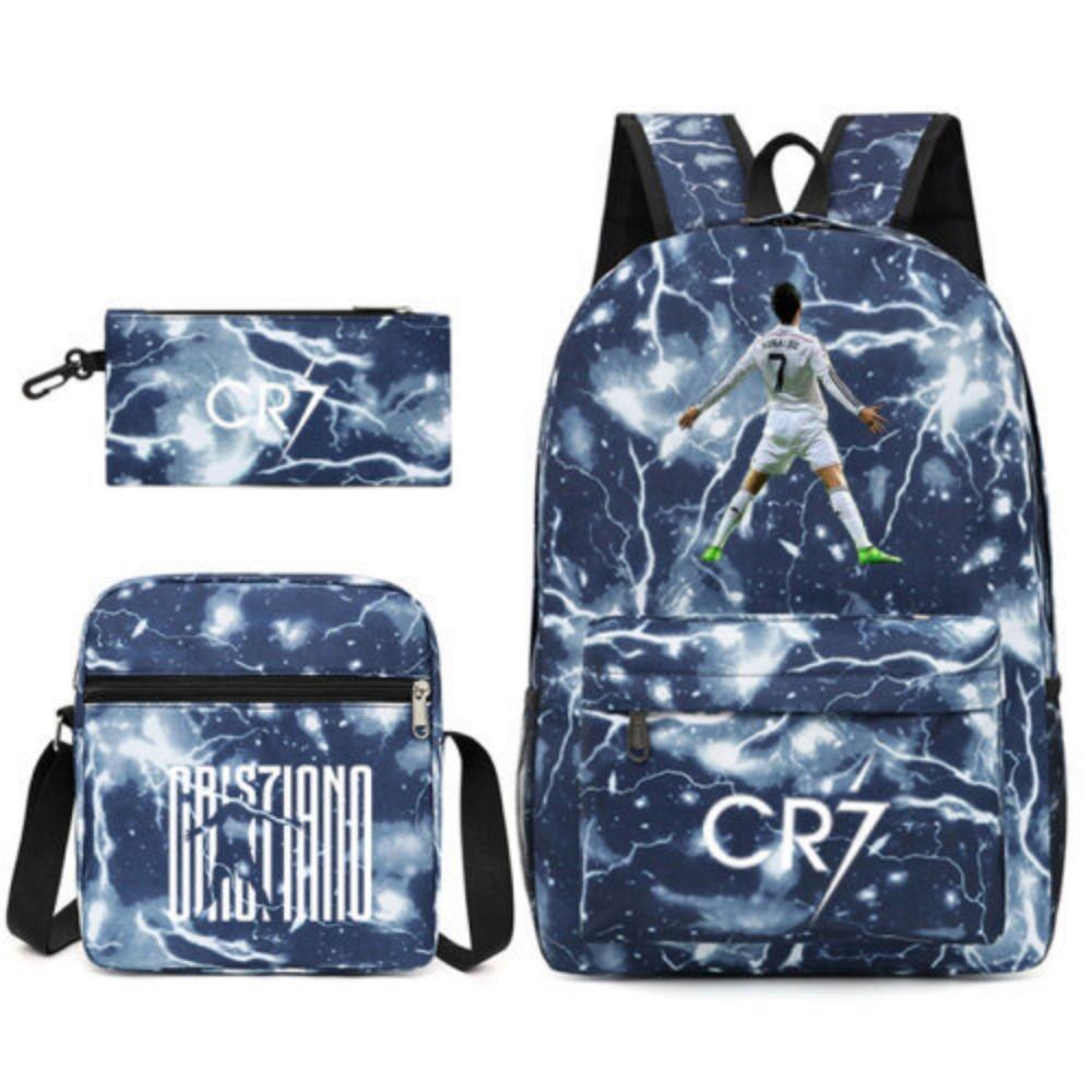 CR7C Luo Backpack Sports Peripheral Printed Backpack Children's Student School Bag Shoulder Bag Pencil Bag Three-piece Set